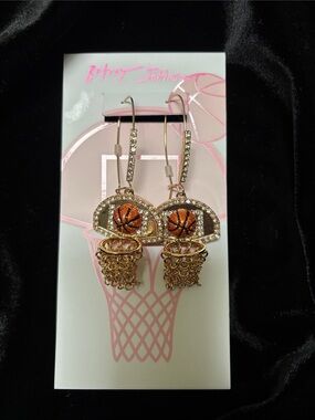 Betsey Johnson Orange & Gold Basketball Hoop Dangle Earrings NWT